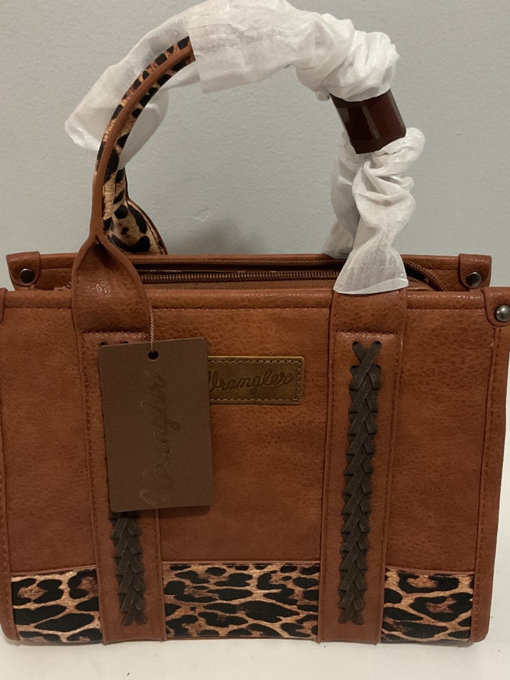 NWT Wrangler Leopard Print Structured Tote with Detachable Crossbody Strap